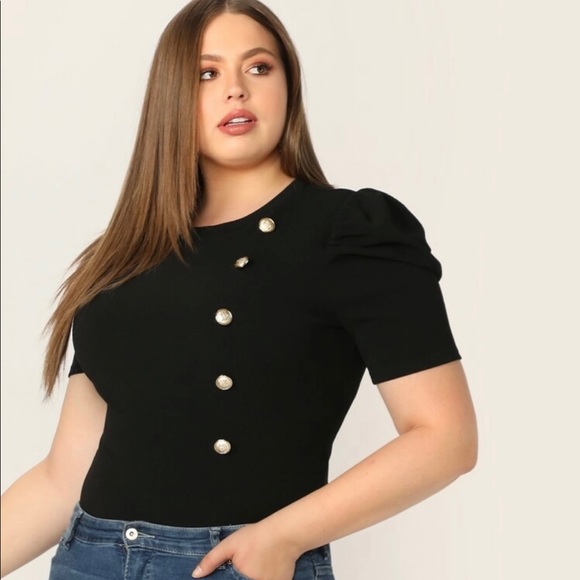 SHEIN Tops - Gold Button Puff Sleeve Top *NWOT*